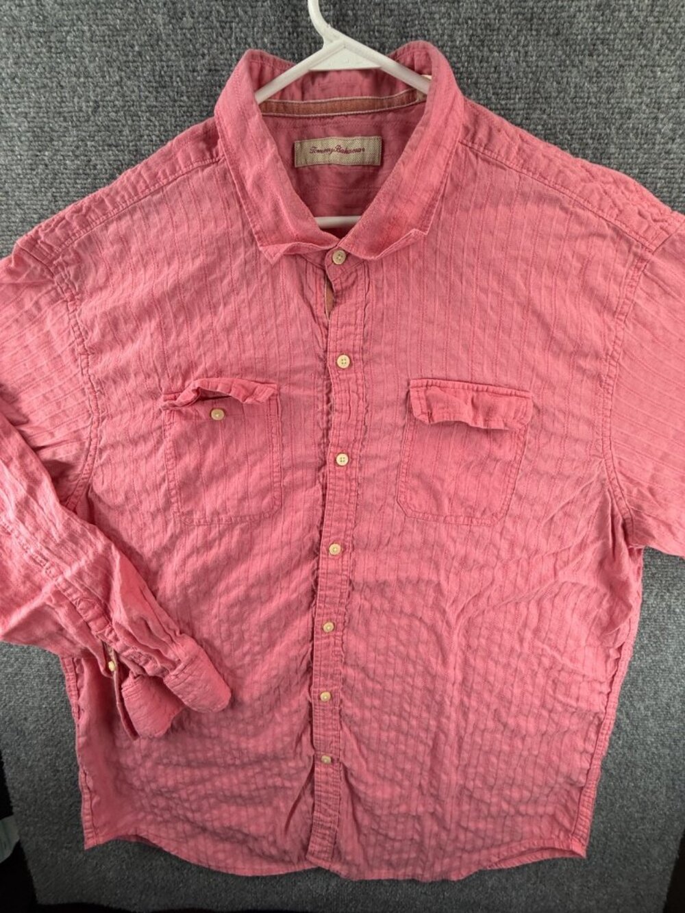 Tommy Bahama 2XL Striped Linen Cotton Pink Beach Shirt Button Up Casual Mens - Picture 1 of 14